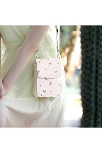 Geantă Crossbody Mini Din PU Negru Bonluo Cu Model Înflorat 19,5*13*5cm
