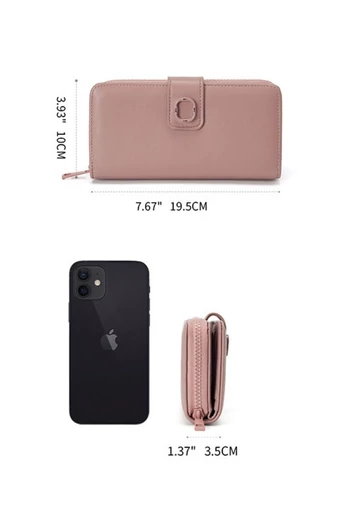 Portofel Dama Elegant Din PU Roz Bonluo Cu Compartimente Multiple 10*19.5*3.5cm