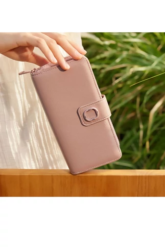 Portofel Dama Elegant Din PU Roz Bonluo Cu Compartimente Multiple 10*19.5*3.5cm