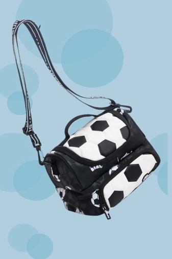 Geanta Crossbody Termoizolantă Pentru Copii Bonluo Negru Cu Model Fotbal Auriu Impermeabilă 18*25*16cm