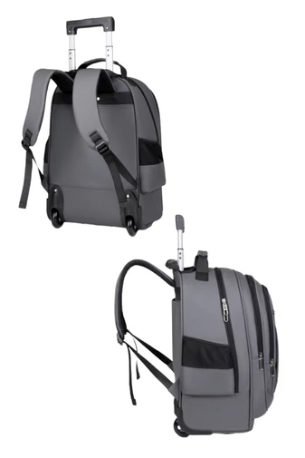 Ghiozdan Cu Roți Încorporate Bonluo Gri Din PU Rezistent 50*34*22cm 