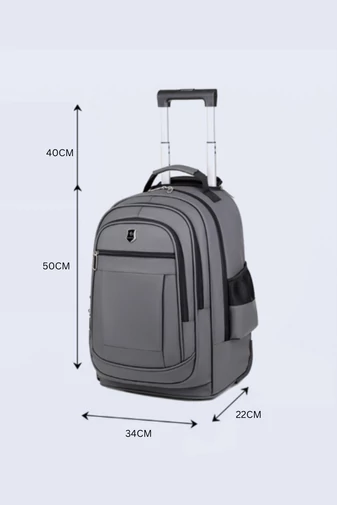 Ghiozdan Cu Roți Încorporate Bonluo Gri Din PU Rezistent 50*34*22cm 