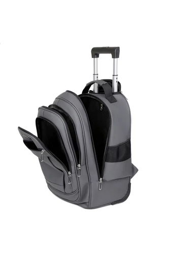 Ghiozdan Cu Roți Încorporate Bonluo Gri Din PU Rezistent 50*34*22cm 