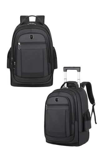Ghiozdan Cu Roți Încorporate Bonluo Albastru Închis Din PU Rezistent 50*34*22cm 