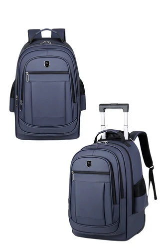 Ghiozdan Cu Roți Încorporate Bonluo Albastru Închis Din PU Rezistent 50*34*22cm 
