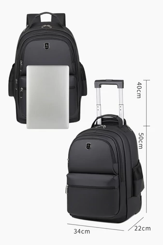 Ghiozdan Multifunctioal Cu Roți Încorporate Bonluo Negru Din PU 50*34*22cm