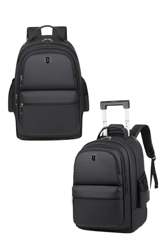 Ghiozdan Multifunctioal Cu Roți Încorporate Bonluo Negru Din PU 50*34*22cm