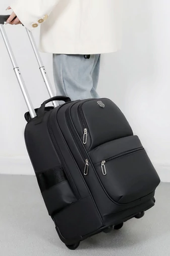 Ghiozdan Multifunctioal Cu Roți Încorporate Bonluo Negru Din PU 50*34*22cm