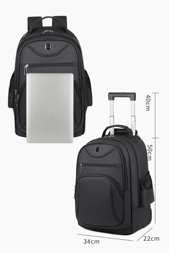 Ghiozdan Cu Roți Încorporate Multifuncțional Bonluo Negru Din PU 50*34*22cm 