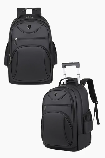 Ghiozdan Cu Roți Încorporate Multifuncțional Bonluo Negru Din PU 50*34*22cm 