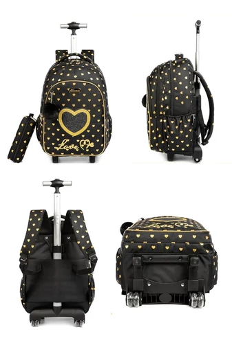 Set Rucsac Stil Troler Școlar Copii 3-în-1 Bonluo „Love Me” Geantă Termoizolantă Prânz & Penar Capacitate 20-35L