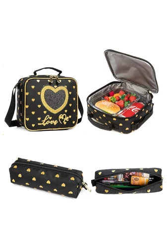 Set Rucsac Stil Troler Școlar Copii 3-în-1 Bonluo „Love Me” Geantă Termoizolantă Prânz & Penar Capacitate 20-35L