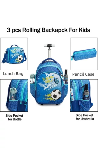 Set Rucsac Stil Troler Școlar Copii 3-în-1 Bonluo Minge Geantă Termoizolantă Prânz & Penar Capacitate 20-35L