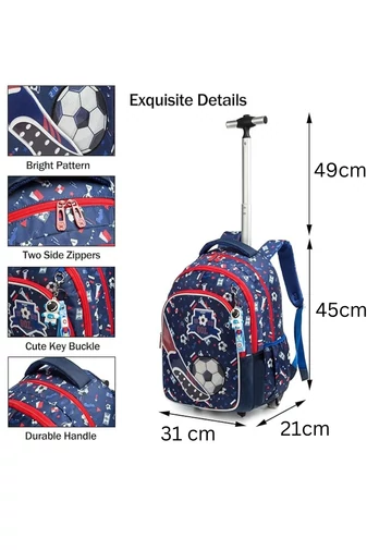 Set Rucsac Stil Troler Școlar Copii 3-în-1 Bonluo Cu Minge Geantă Termoizolantă Prânz & Penar Capacitate 20-35L
