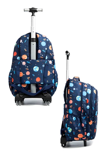  Set 3 în 1 Rucsac Rotile 16” Școlar Bonluo Pentru Copii Galaxie Geantă De Prânz Și Penar Capacitate 20-35L