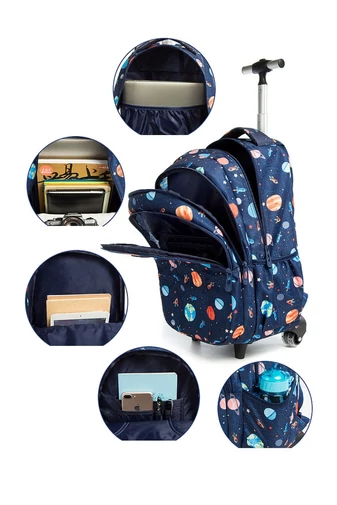  Set 3 în 1 Rucsac Rotile 16” Școlar Bonluo Pentru Copii Galaxie Geantă De Prânz Și Penar Capacitate 20-35L
