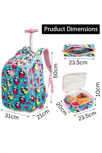  Set 3 în 1 Rucsac Rotile 16” Școlar Bonluo Pentru Copii Urs Panda Geantă De Prânz Și Penar Capacitate 20-35L