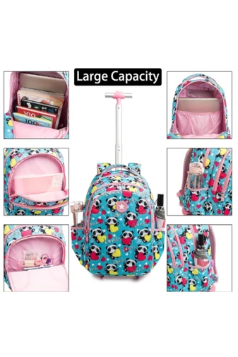 Set 3 în 1 Rucsac Rotile 16” Școlar Bonluo Pentru Copii Urs Panda Geantă De Prânz Și Penar Capacitate 20-35L
