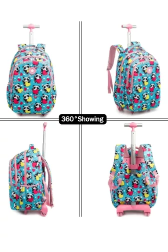  Set 3 în 1 Rucsac Rotile 16” Școlar Bonluo Pentru Copii Urs Panda Geantă De Prânz Și Penar Capacitate 20-35L
