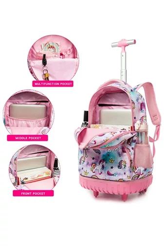 Set Ghizdan 3în1 Cu Roți Încorporate Bonluo Verde Model Avocado Cu Gentă De Pânz Și Penar 40*35*25cm