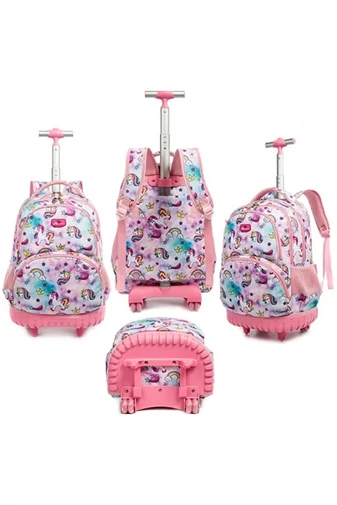 Set Ghizdan 3în1 Cu Roți Încorporate Bonluo Verde Model Avocado Cu Gentă De Pânz Și Penar 40*35*25cm
