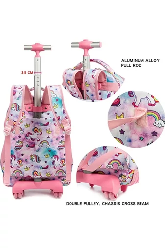 Set Ghizdan 3în1 Cu Roți Încorporate Bonluo Verde Model Avocado Cu Gentă De Pânz Și Penar 40*35*25cm