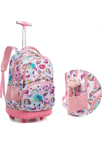Set Ghizdan 3în1 Cu Roți Încorporate Bonluo Verde Model Avocado Cu Gentă De Pânz Și Penar 40*35*25cm