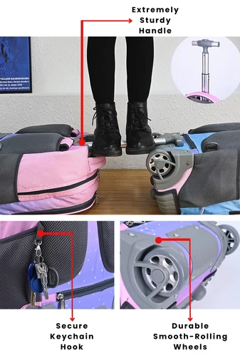 Bonluo Ghiozdan Pe Roți Albastru Colorat Din Material Impermeabil Dimensiune 48*31*21cm
