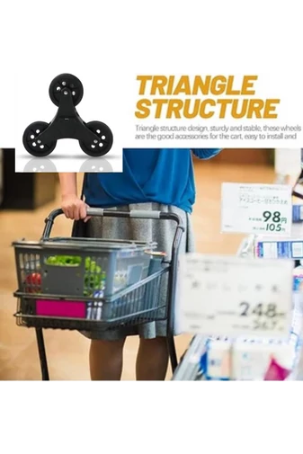 Roată cu Roți Triple Neagră Din Plastic Pentru Cărucior De Cumpărături (set 2buc)