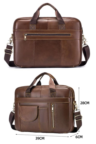 Geantă Business Din Piele Naturală, Compartiment Laptop 14'' Maro 28*39*6cm