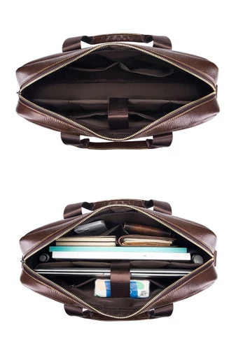 Geantă Business Din Piele Naturală, Compartiment Laptop 14'' Maro 28*39*6cm
