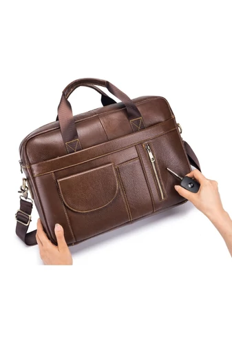 Geantă Business Din Piele Naturală, Compartiment Laptop 14'' Maro 28*39*6cm