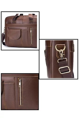 Geantă Business Din Piele Naturală, Compartiment Laptop 14'' Maro 28*39*6cm