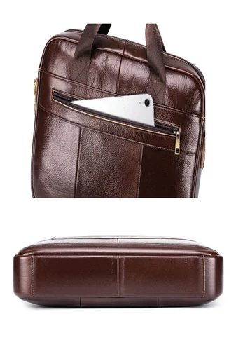 Geantă Business Din Piele Naturală Maro, Compartiment Laptop și Curea Detasabilă 28*40*7cm