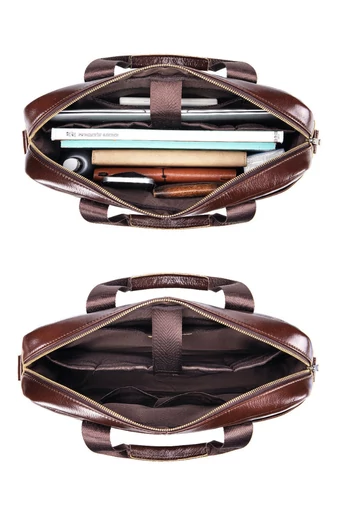 Geantă Business Din Piele Naturală Maro, Compartiment Laptop și Curea Detasabilă 28*40*7cm