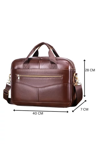 Geantă Business Din Piele Naturală Maro, Compartiment Laptop și Curea Detasabilă 28*40*7cm