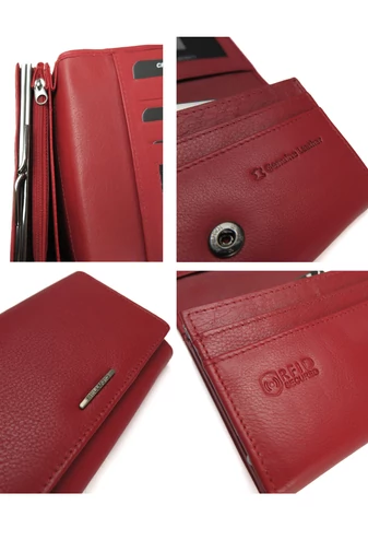 Portofel Damă Din Piele Naturală Cu Etichetă RFID Roșu Bellugio 15*10* 3.5cm