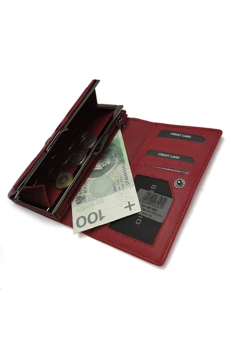 Portofel Damă Din Piele Naturală Cu Etichetă RFID Roșu Bellugio 15*10* 3.5cm