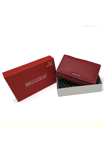 Portofel Damă Din Piele Naturală Cu Etichetă RFID Roșu Bellugio 15*10* 3.5cm