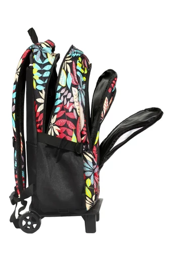 Aoking Rucsac Negru Cu Model Frunze Colorate Pe Roți  Dimensiuni 47*32*21cm