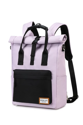 Rucsac 2în Geantă De Umăr Multifuncțional Bonluo Violet Cu Negru Din Țesătură Oxford  Dimensiunea 36*25*10cm