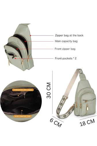 Geantă Crossbody Damă Din PU Cu Multiple Compartimente Verde Mentă 30*18*6cm