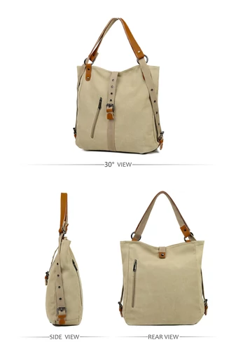 Geantă de umăr 2în1 și rucsac de damă khaki, multifuncțională, din pânză, dimensiuni 35*30*10cm