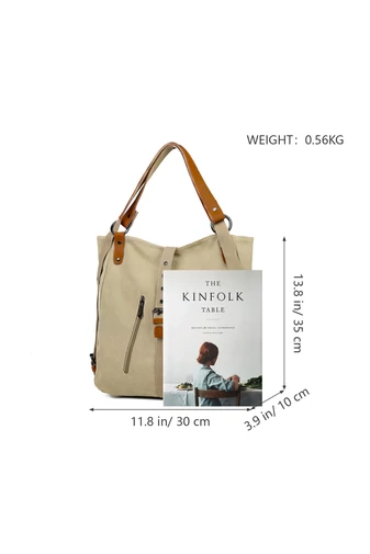 Geantă de umăr 2în1 și rucsac de damă khaki, multifuncțională, din pânză, dimensiuni 35*30*10cm