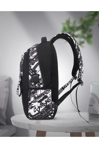 Ghiozdan Cu Figurină, Design Fosforescent, Capacitate Mare Și Port USB, Negru Cu Alb 47*36*22cm