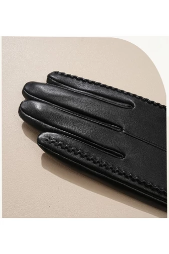 Mănuși Elegante Din Piele Naturală De Miel Negre Căptușite Și Funcție Touchscreen Dimensiunea L 18,5*20cm