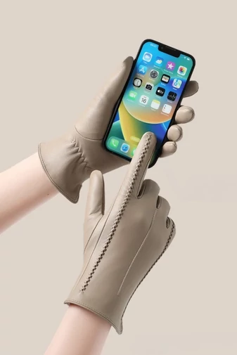 Mănuși Elegante Din Piele Naturală De Miel Negre Căptușite Și Funcție Touchscreen Dimensiunea L 18,5*20cm