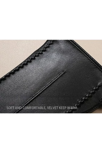 Mănuși Elegante Din Piele Naturală De Miel Negre Căptușite Și Funcție Touchscreen Dimensiunea L 18,5*20cm