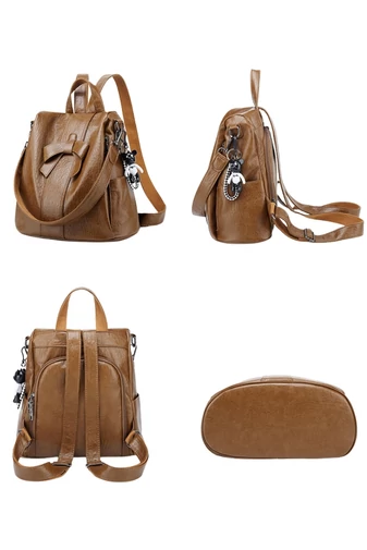 Rucsac Dama Din PU Elegant Și Compact, Comapartimente Multiple Maro 29*33*16cm