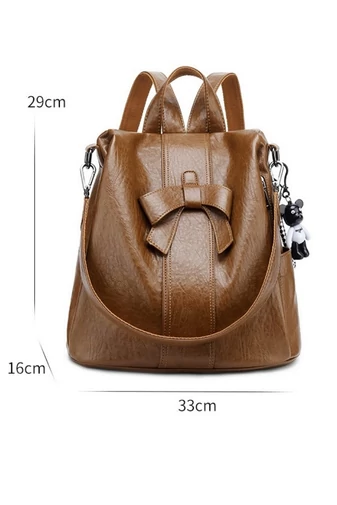 Rucsac Dama Din PU Elegant Și Compact, Comapartimente Multiple Maro 29*33*16cm